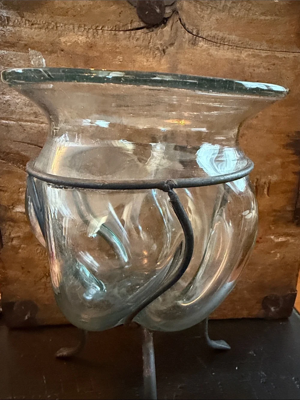 Encased Caged Wrought Iron Recycled glass vase or candle holder Vintage - Picture 7 of 11